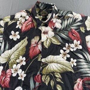Hawaiian Silk Company Shirt Black Mens L Floral 100% Silk Camp Button Front